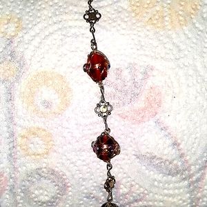 Unique Beaded Bracelet Silver wire Pink Mauve floral lamp work glass beads.Dain…